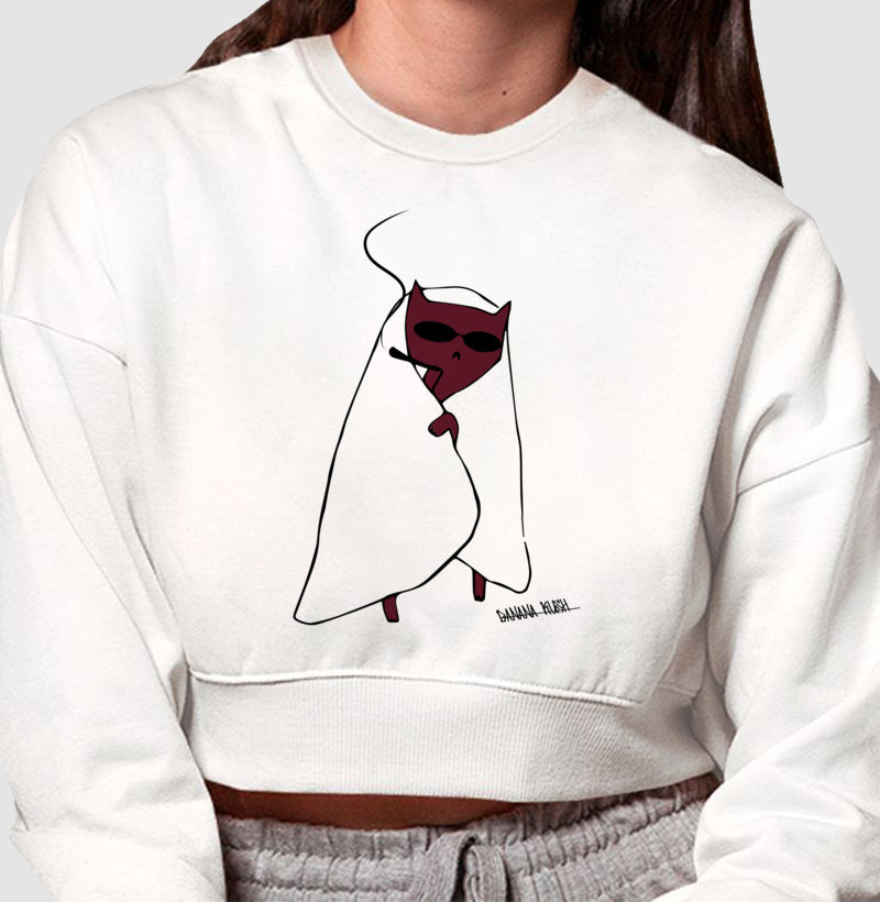 Cat Smoking Moletom Cropped Premium