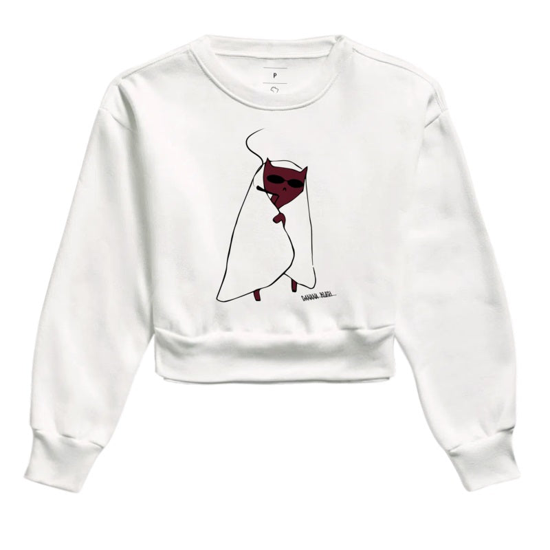 Cat Smoking Moletom Cropped Premium